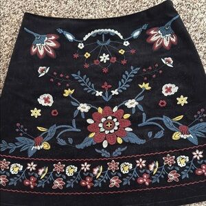 Floral Embroidered Black Skirt